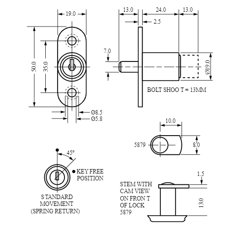 Замок Euro-locks 5860-62 нажимной. для раздвижных дверей, ящиков ДСП