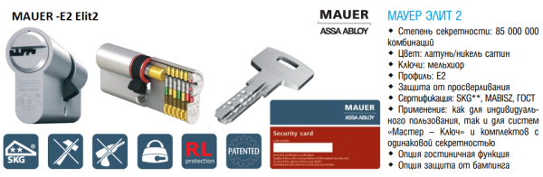Механизм цилиндровый Assa-Abloy MAUER Elit 2 Red Line 10 пинов 102 мм 31-71 шток под вертушку 70мм, 8мм, шток со стороны 31 или 21 мм. Ключей 5 шт. Доп. Опция: строительный ключ